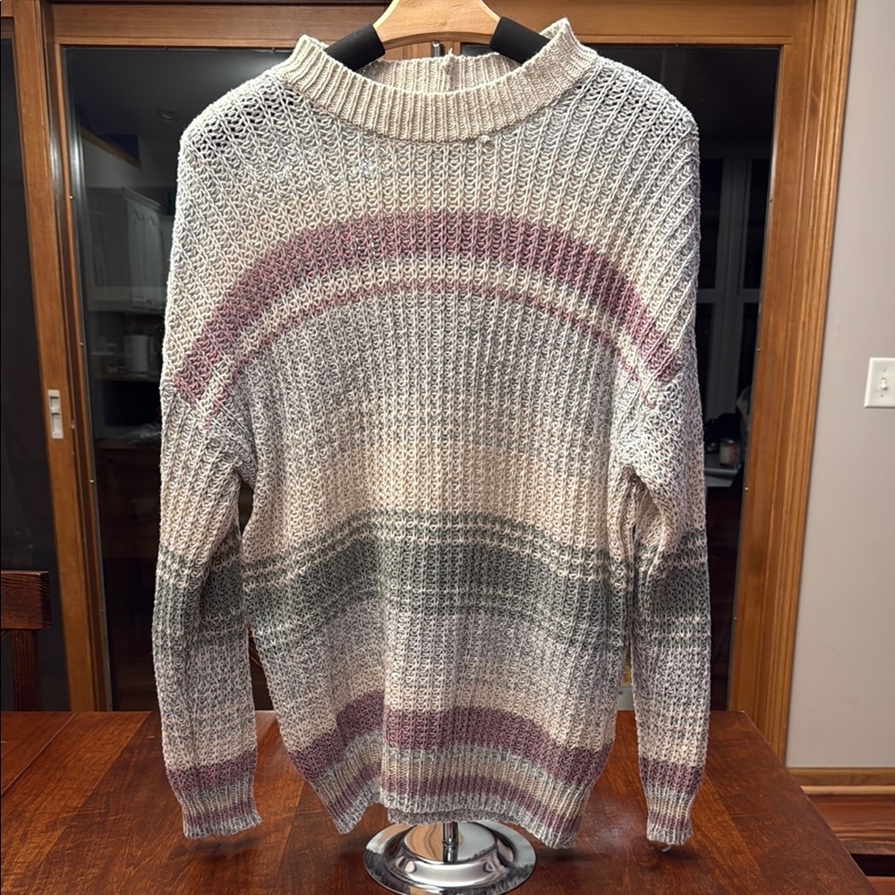 Striped Knit Sweater - White, Green, Purple